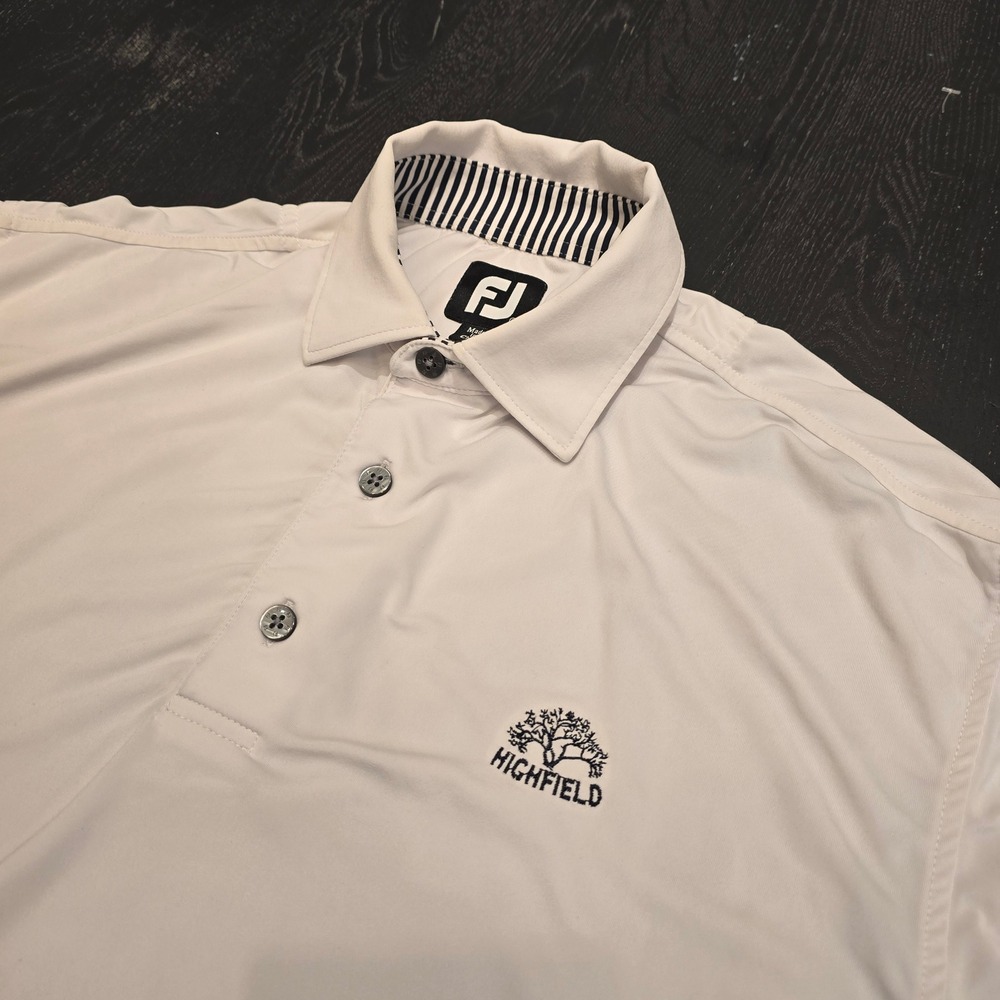 FootJoy FJ Mens White Highfield Logo ProDry Performance Golf Polo Shirt Size‎ M